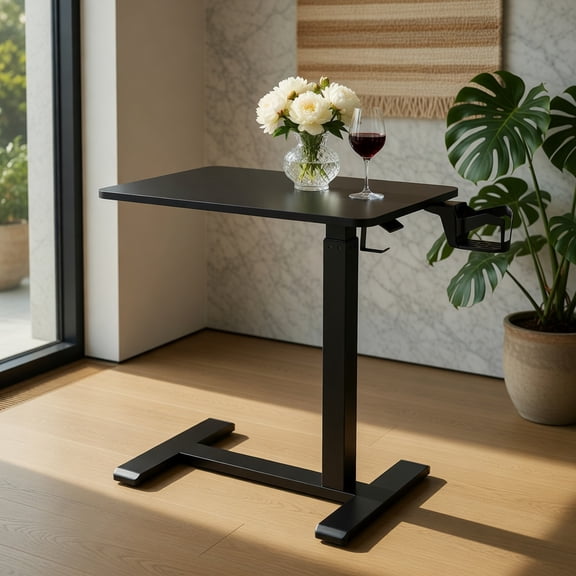 Topcobe Mobile Standing Desk Height Adjustable Overbed Table w/ Cup Holder, End Tables Living Room, Modern Furniture for Home-Black