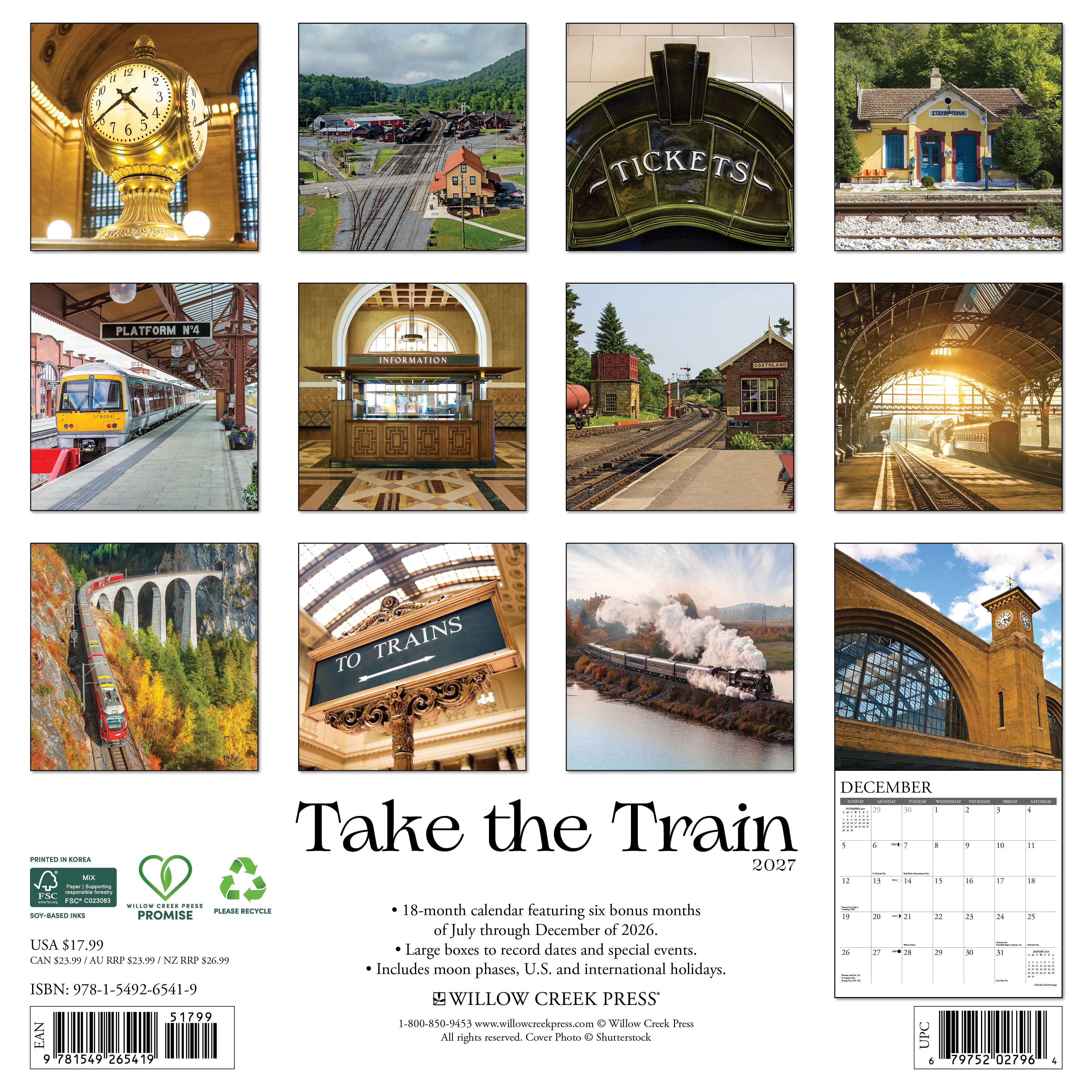 Willow Creek Press, Take the Train 2027 Wall Calendar