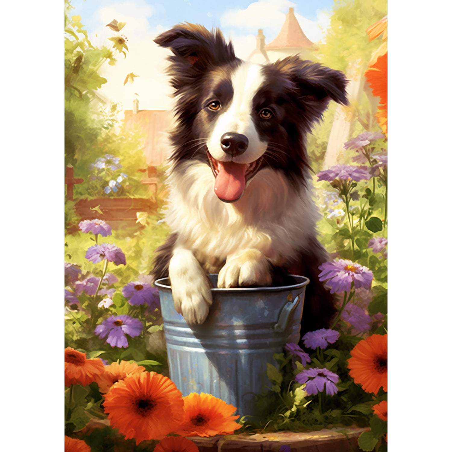 America Forever Spring Summer Border Collie Dog House Flag 28 x 40 inch Double Sided Border Collie Puppy Floral Spring House Flag for Outdoor Dog Flag Yard Decoration