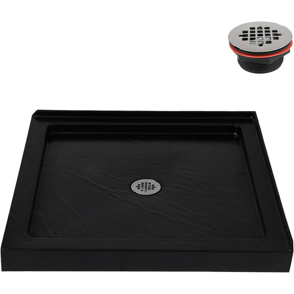Streamline NTM-682-36BL-CR 36 in. x 36 in. Corner Acrylic Shower Base in Matte Black with Center Drain, Drain Included