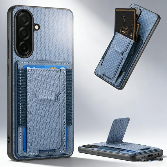 Case for Samsung Galaxy A17 5G Back Wallet Case, Carbon Fiber PU Leather Case with Card Holder Slots Hidden Stand Protective Phone Cover Compatible for Samsung Galaxy A17 5G, Blue
