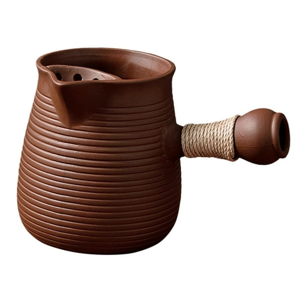 Tetera de cerámica para agua hirviendo, tetera de hojas sueltas, duradera, con asa lateral Marrón 350ml