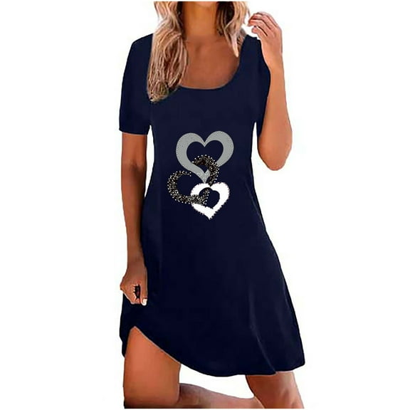 Icuanyi Womens Dresses Clearance Casual Loose Dress For Women,Womens O-Neck Sleeve Sundress Swing Flowy Mini Dress Solid Dress