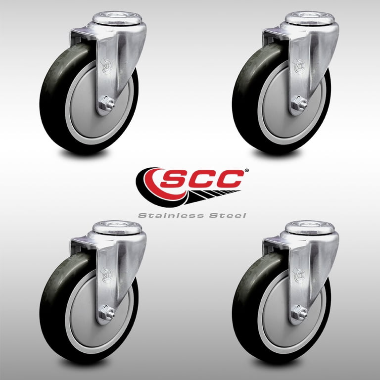 Service Caster 5x1.25-Inch Stainless Steel Swivel Caster With Solid Polyurethane Wheel – 300 Lb Capacity, Bolt Hole Mount