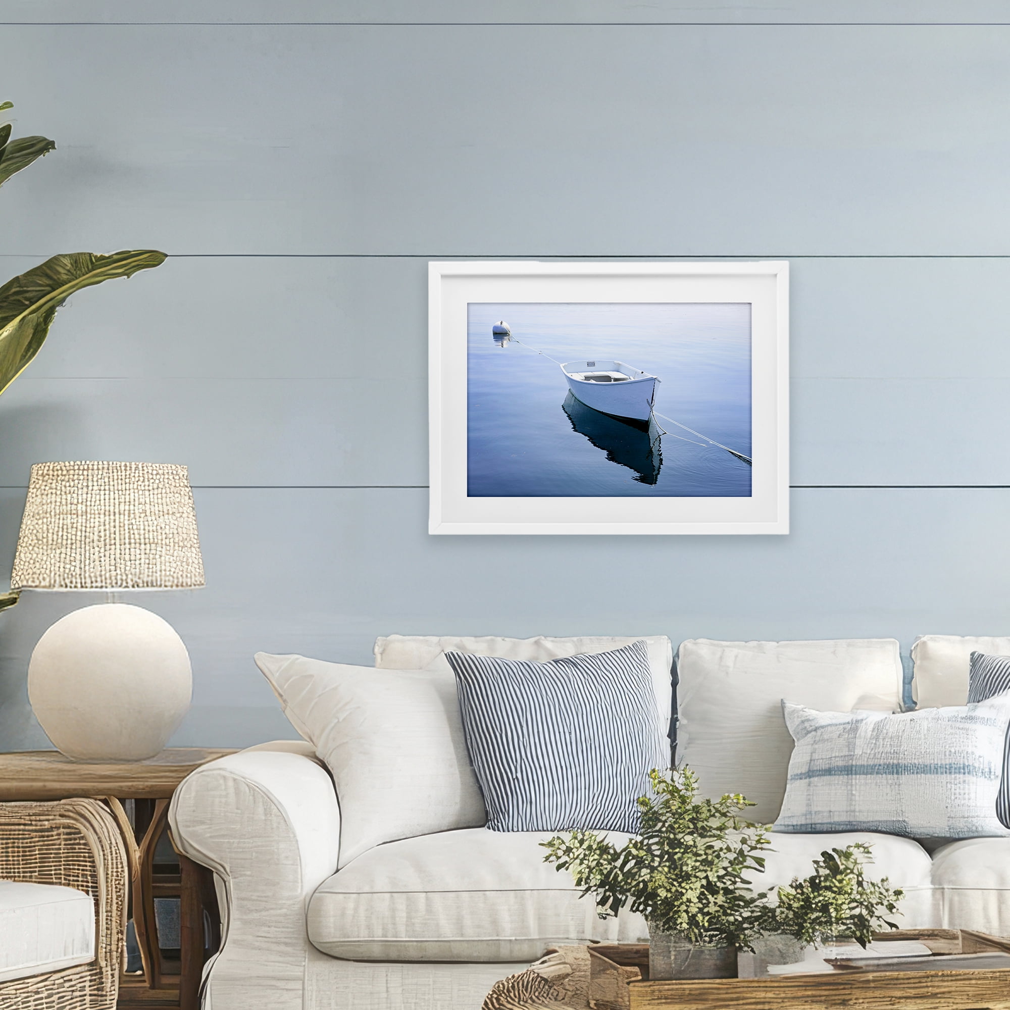 Stupell Industries Boat Tied to Dock White Framed Print Under Glass, design by JLM Photographs