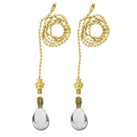 Royal Designs Fan Pull Chain with Balloon Drop Crystal Finial ? Polished Brass ? Set of 2