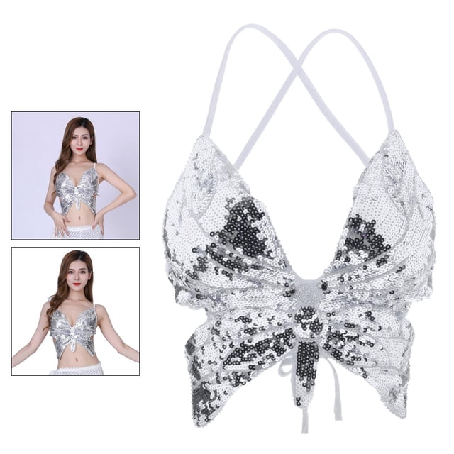 Sujetador de danza del vientre Hugo con lentejuelas mariposa rosa rojo para mujer
