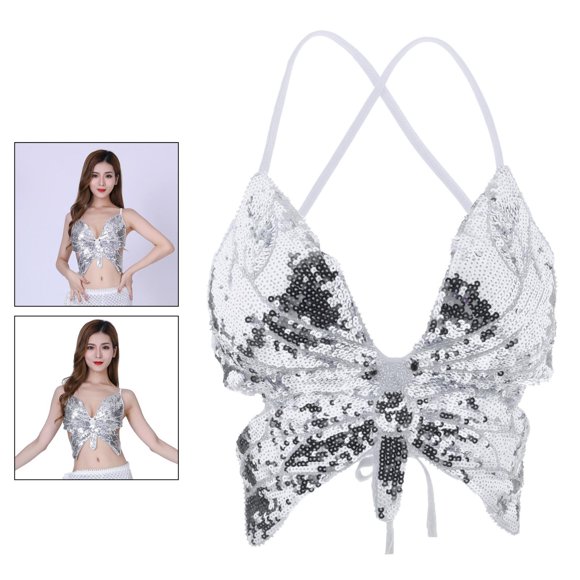 Sujetador de danza del vientre Macarena para mujer con lentejuelas y diseño de mariposa