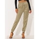 thumbnail image 2 of Pantalones cargo de satén sedoso de tiro alto elástico con cordón para mujer Caqui XL, 2 of 6