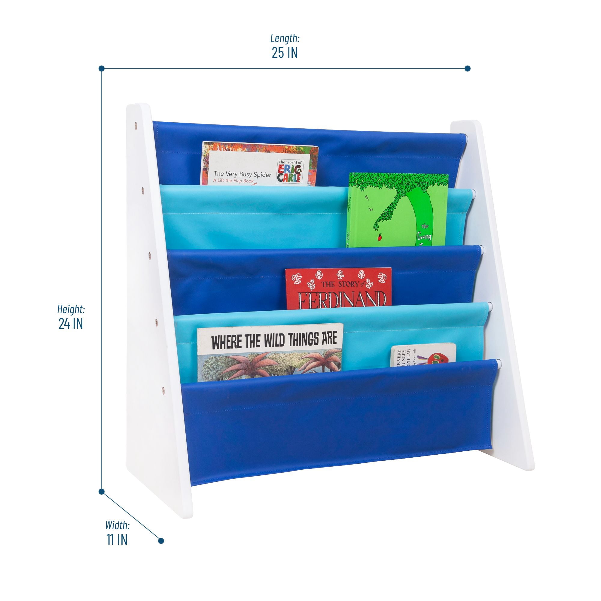 Wildkin Vegan Leather Original Sling Bookshelf - White Wood w/ Light Blue and Dark Blue