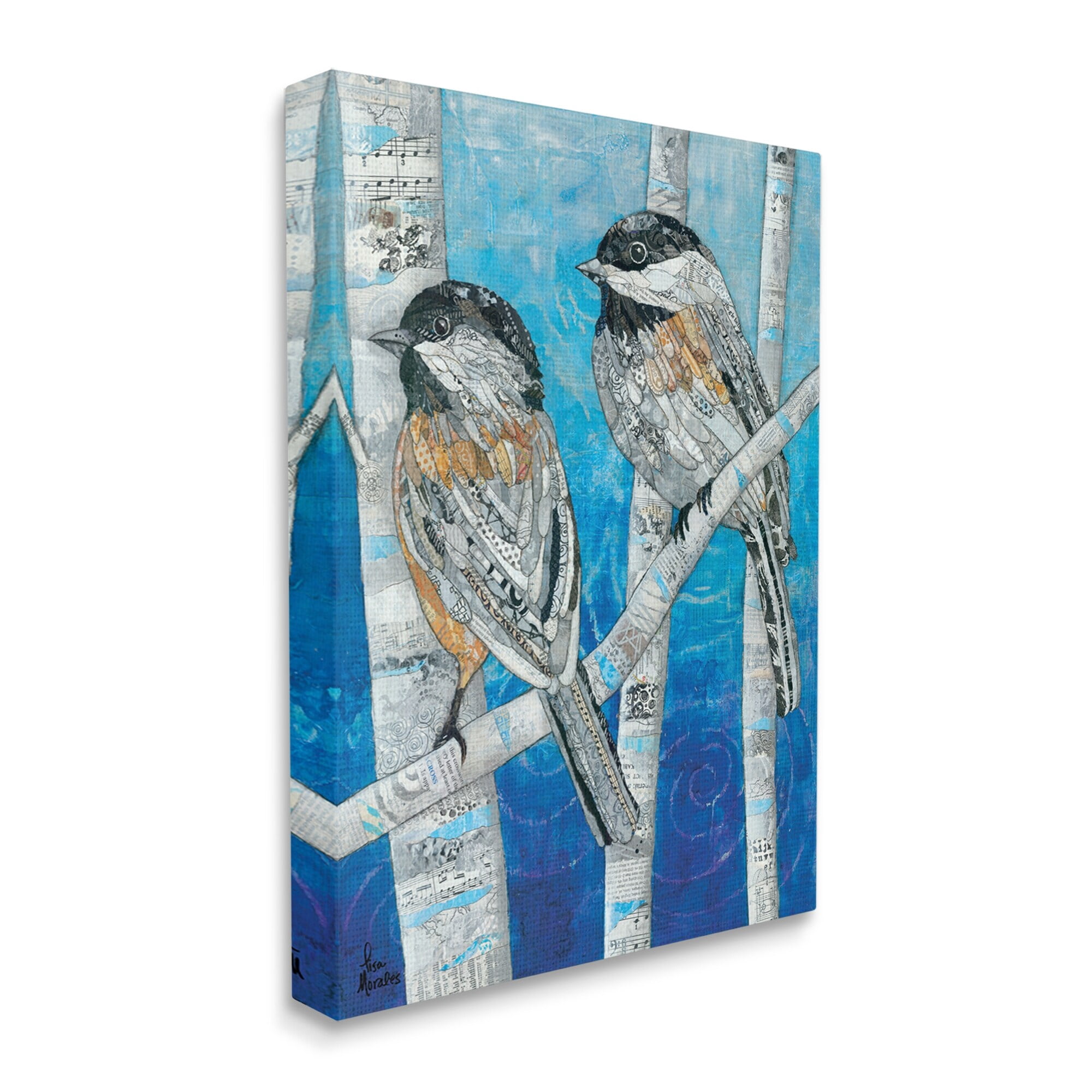 Stupell Industries Chickadees Perched Layered Ephemera Animal Birds Collage Painting Gallery Wrapped Canvas Print Wall Art, Design by Lisa Morales