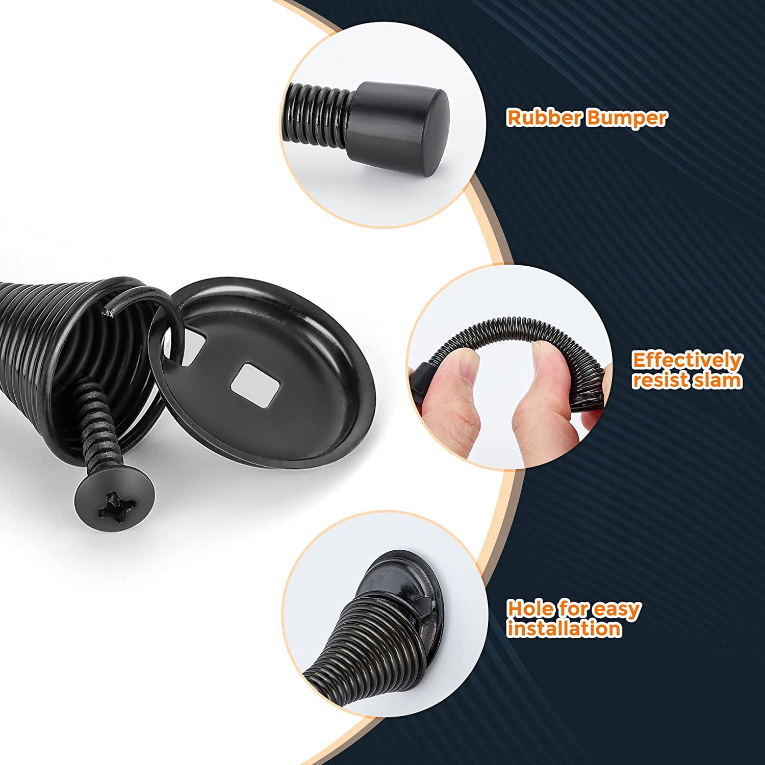 Door Stoppers, 6 Pack Black Spring Door Stops with Rubber Bumper, Door Stoppers for Bottom of Door
