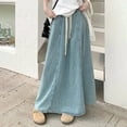 thumbnail image 7 of RUTAYY Women Casual High Waist Denim Skirt Slim Fit A-Line Jean Maxi Skirt Solid Color Smocked Boho Pleated Skirts, 7 of 7