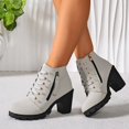 thumbnail image 6 of Women Ankle Boots Round Toe Mid Heel Boots with Side Zip Comfort Matte Shoes for Fall Winter Dating Shopping Casual Outdoor Daily Wear, 6 of 9