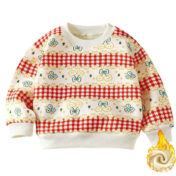 Swuxness Toddler Fleece Long Sleeve Sweater, Toddler Winter Warm Tops, Boys and Girls Crewneck Print Fleece Lined Warm Comfortable Casual Wear Sweater for Kids White, 4-5 Years