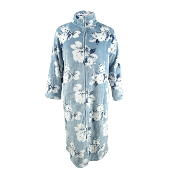 Miss Elaine Women's Floral-Print Fleece Long Zipper Robe