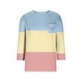 thumbnail image 2 of Crewneck 3/4 Sleeve Tops for Women Trendy 2025 Soft Polyester Cotton T Shirts with Chest Pocket Loose Fit (Large, Light Blue), 2 of 3