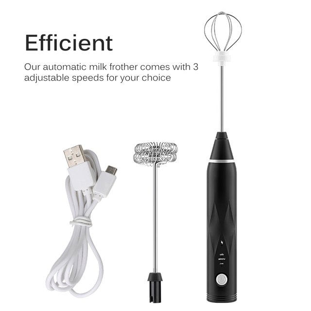 Langgg Mousseur à Lait Automatique avec 3 Vitesses Réglables, 2 Fouets en Fil d'Acier Inoxydable, Batterie Intégrée de 1200 mAh, Agitateur pour Café, Lait et Chocolat