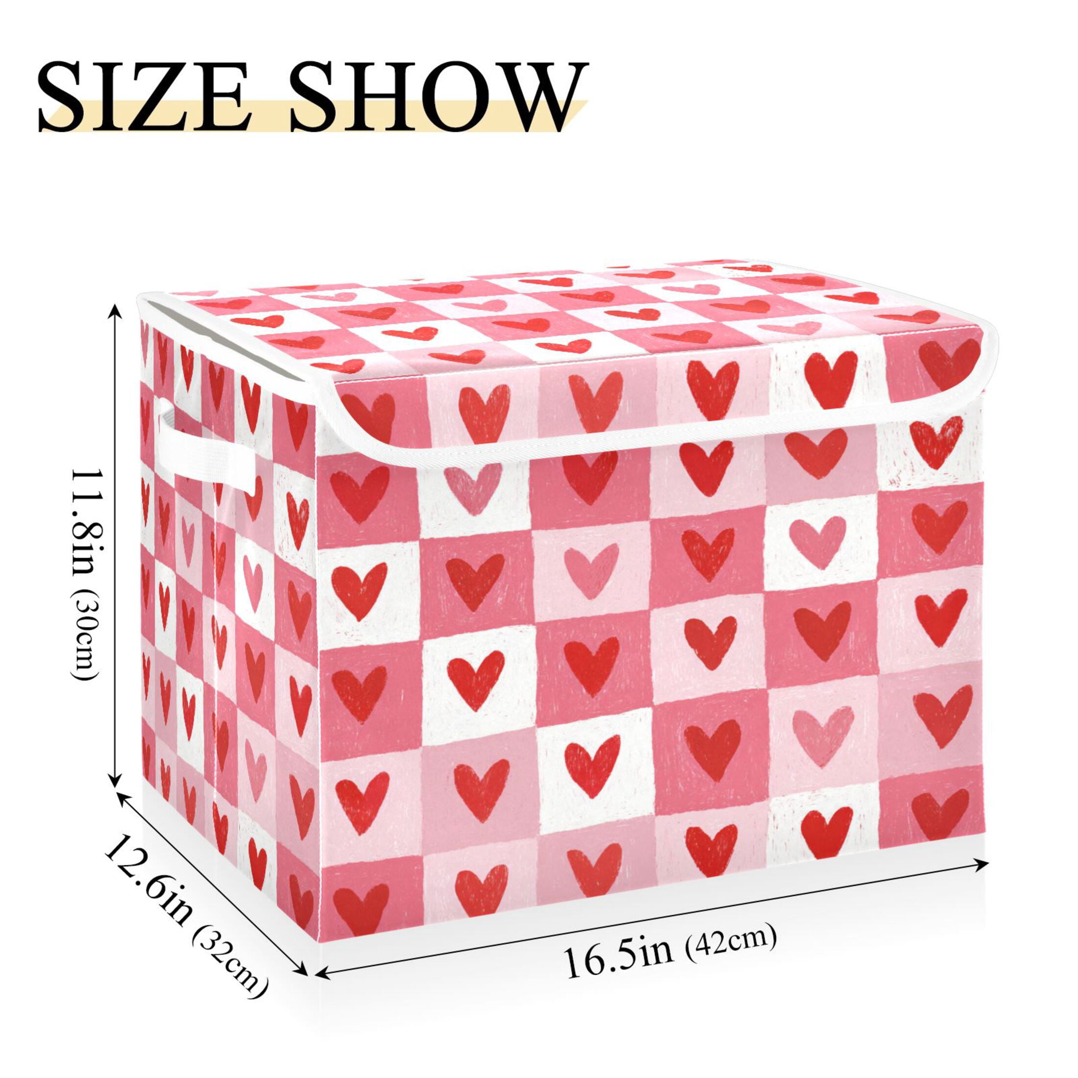 Large Collapsible Fabric Storage Box with Flip Lid & Handles, Decorative Organizer Basket for Home16.5×12.6×11.8in Crayon Heart Checkers