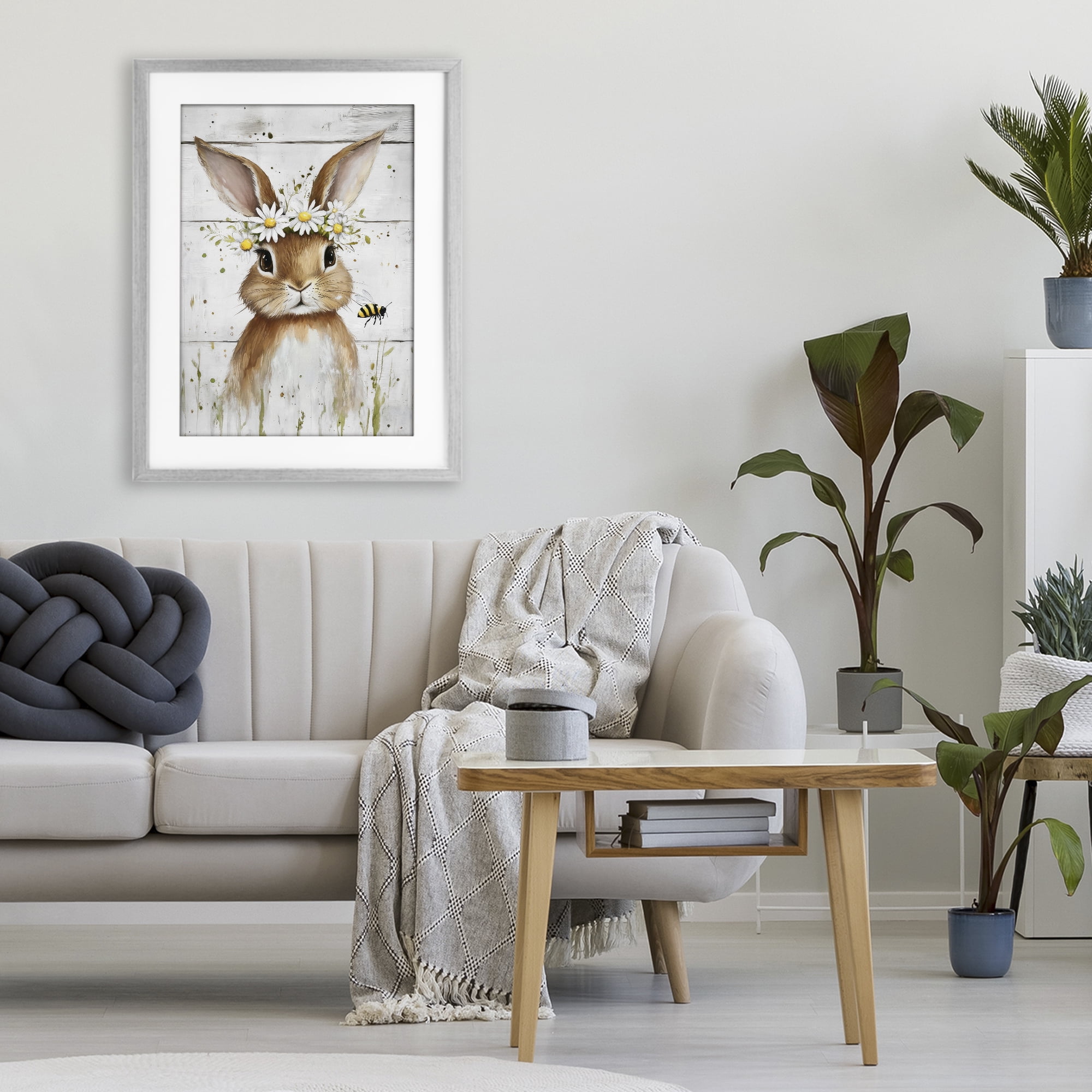 Stupell Industries The Bunny & The Bee Gray Framed Print Under Glass, design by Tina LeCour