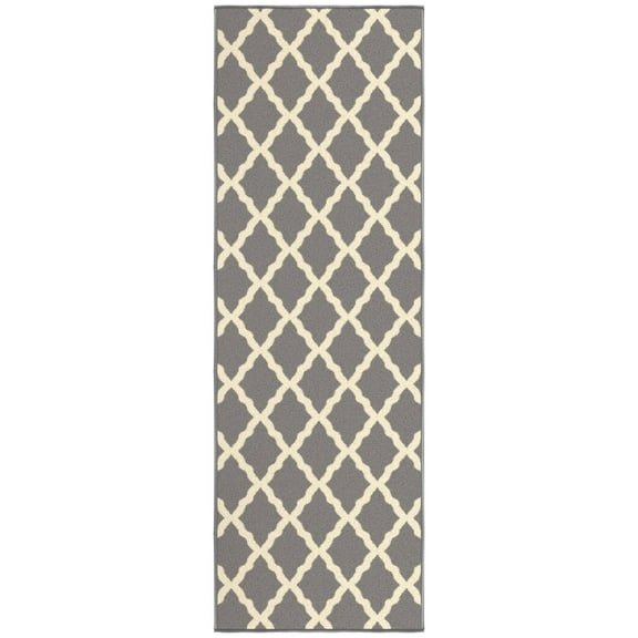 Ottomanson Trellis Bathroom Runner Rug 20" x 59" - Non Slip Low Pile Carpet, Gray