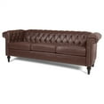 thumbnail image 2 of Chesterfield Luxury Leather 3 Seater Sofa, 83.66 Inch Width Sofa with Wooden Legs, Traditional Square Arm Removable Cushion for Living Room Bedroom Apartment Brown, 2 of 7