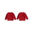 thumbnail image 2 of Toddler Kids Little Boy Girl Knit Sweater 0 3 6 9 12 18 24 Months 2T 3T 4T 5T Causal Solid Color Crew Neck Long Sleeve Pullover Tops for Fall Winter, 2 of 9