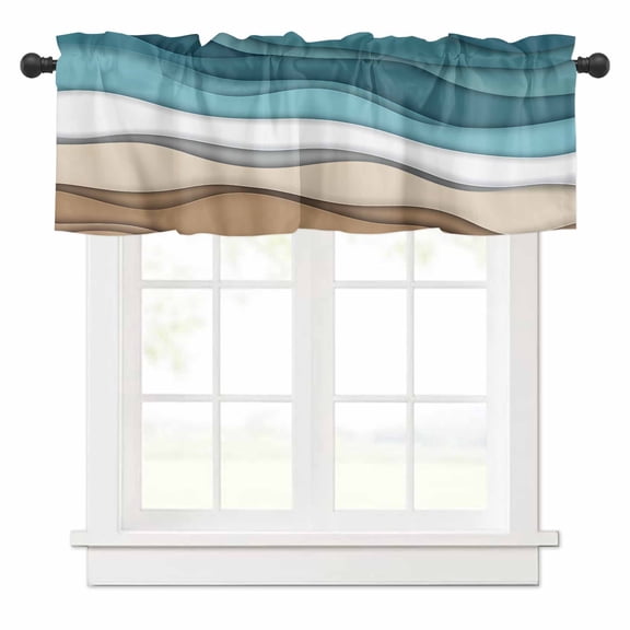 Turquoise Brown Ombre Valances for Windows Turquoise Gradient Rod Pocket Curtain Valance Window Treatment Short Curtains for Kitchen Living Room, 54"x18"