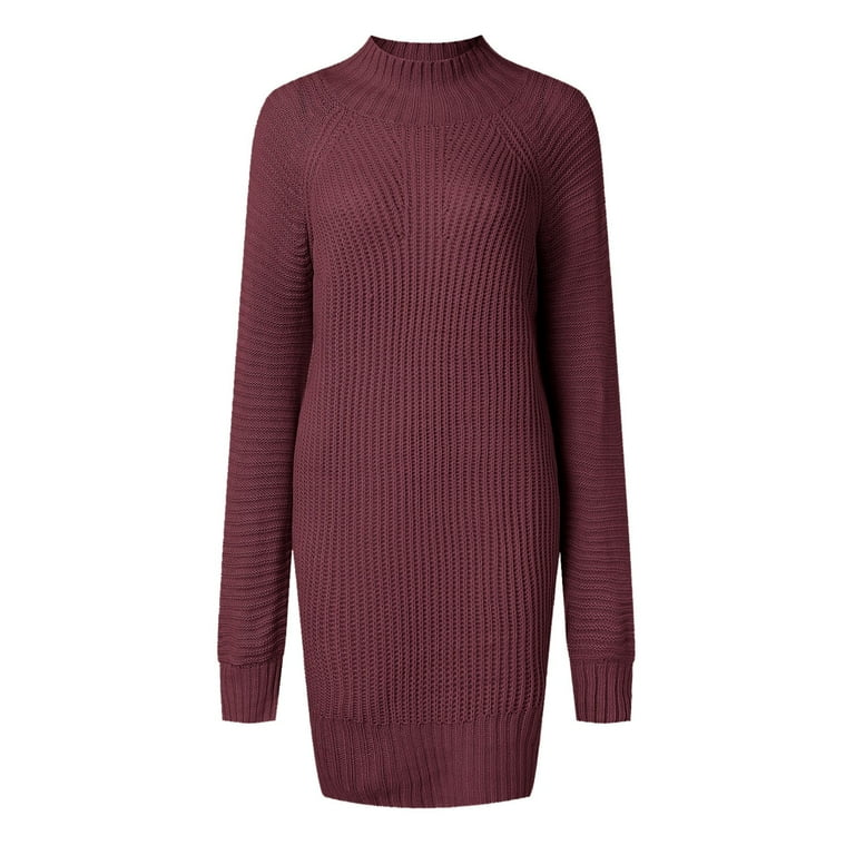 Dpytoraw Autumn Winter Long Sleeve Turtleneck Solid Color Casual Sweater  Dress Ladies Sweater Dress - Walmart.com