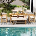 thumbnail image 4 of Costway 6PCS Patio Dining Set, Acacia Wood Table & Bench & 4 Armchairs with Umbrella Hole, 4 of 12