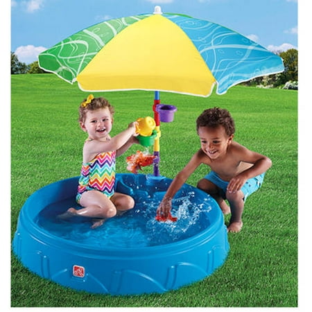 Step2 Play & Shade Kiddie Swimming Pool, Durable Poly-Plastic, Includes Umbrella and Toys