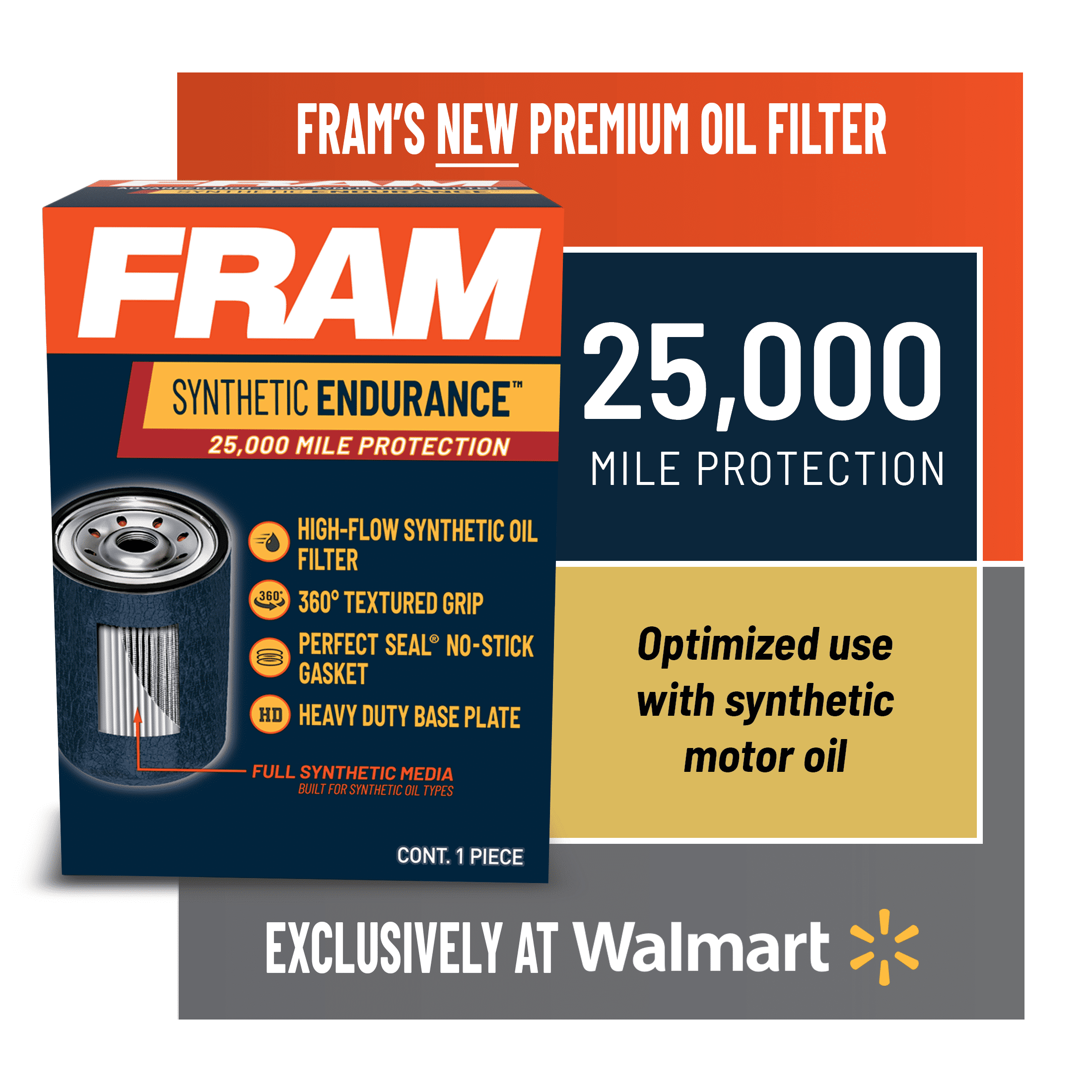 FRAM Synthetic Endurance FE6607, 25K mile Premium Oil Filter for Synthetic Oils
