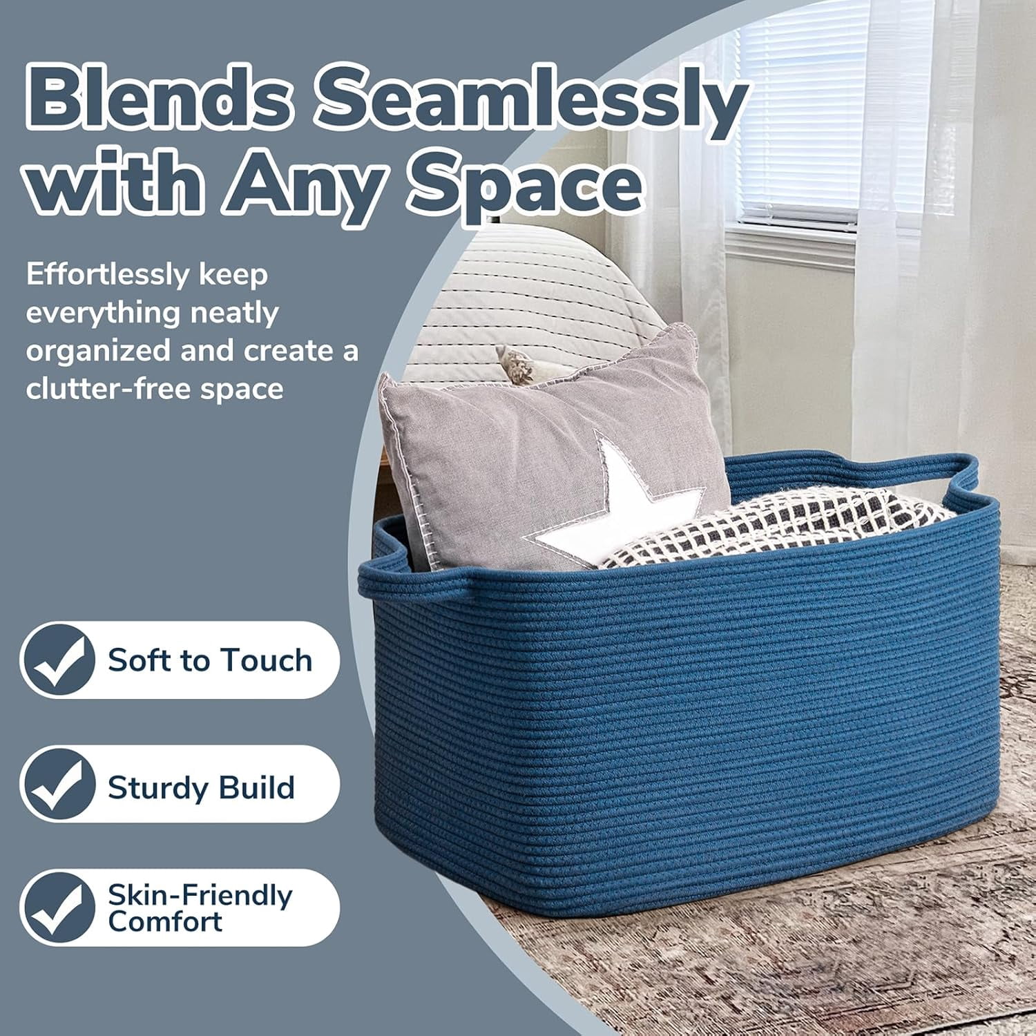 PrimeCook Shop Large Blanket Basket, Storage Baskets for Organizing, Rectangle Woven Basket for Clothes, Towels, Toy Baskets Storage Kids, 21.6" x 14.9" x 11.8"