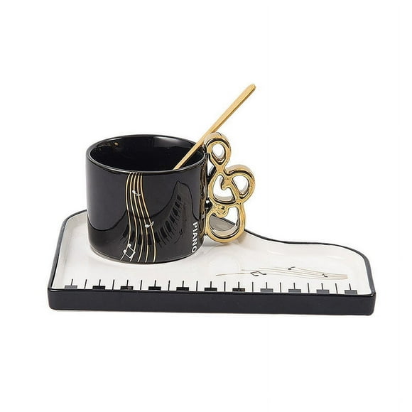 Fridja Sales Piano Key Ceramic Cup and Saucer Set Piano Mug Tray Coffee Cup Dessert Tray Gift Mug