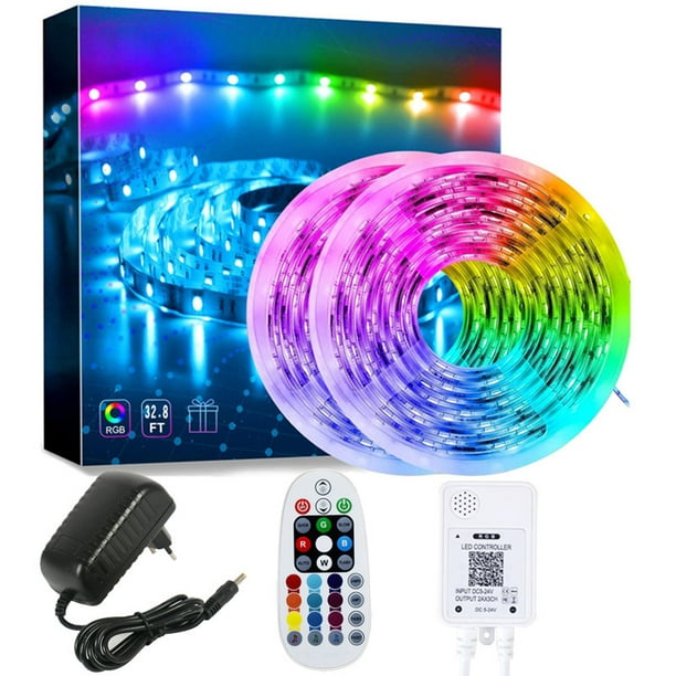 10M (5Mx2) Bluetooth LED Strip RGB LED Strip Chambre à Coucher Multicolore  Bande Lumineuse Flexible, Contrôlée par Application Smartphone,  Synchroniser avec la Fonction de Rythme / Minuterie de la Musique 