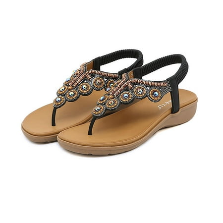 

Flat Sandals for Women Dressy Summer Cute Gladiator Slip on Sandal Comfortable Orthopedic T-strap Sandals Ladies Casual Ankle Elastic Bohemian Beach Shoes