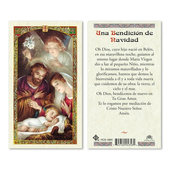 Nativity Scene Christmas Blessing Laminated Prayer Cards | Una Bendición de Navidad Spanish Holy Cards | 2-Sided Catholic Prayer Card for Wallet, Bible, Parish & Gifts