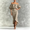 thumbnail image 2 of XIAOCHA Womens Summer Ruched Midi Dress Solid Off Shoulder Puff Sleeve Night Out Dresses, 2 of 5