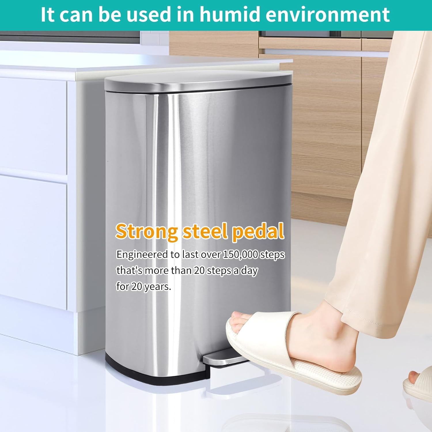 Dkelincs 13 Gallon Kitchen Trash Can with Lid Step Garbage Bin Stainless Steel Waste Bin for Home Office, Silver