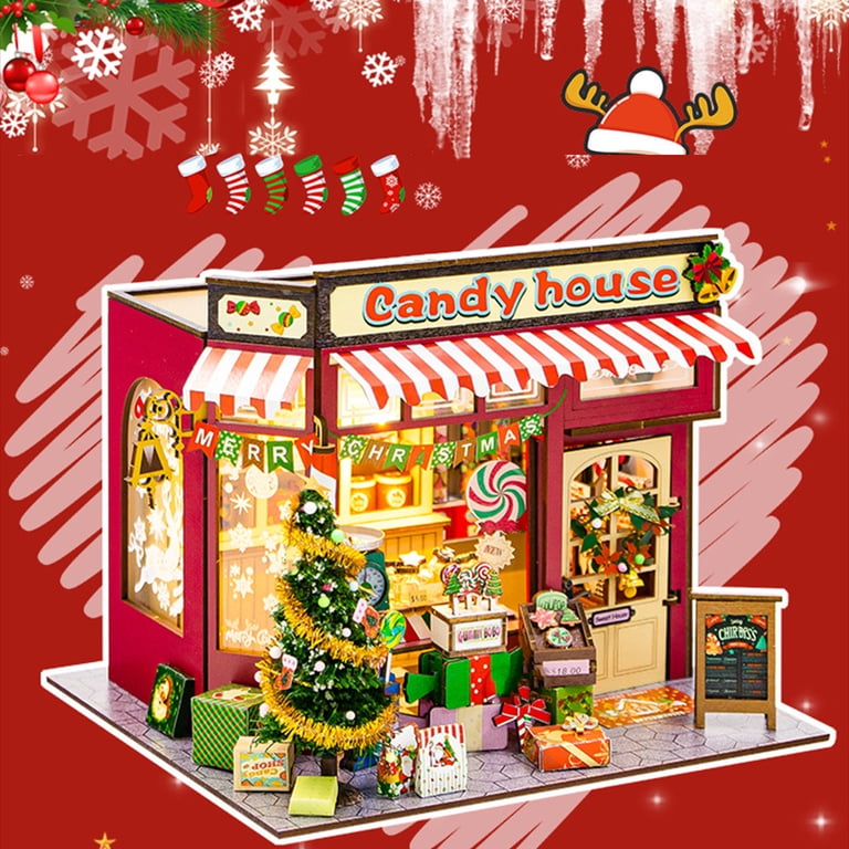 DIY Miniature House Kit,Christmas Candy Stand Xmas Holiday Village