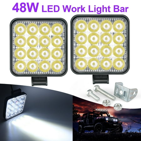 

Htwon 2Pcs 48W LED Work Light Truck OffRoad Tractor Flood Lights 12V 24V Square
