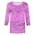 thumbnail image 4 of 3/4 Length Sleeve Womens Tops Plus Size Trendy Sequin Spring Tunic Shirts Classic-Fitted Crew Neck Pullover Blouses(Pink,M), 4 of 4