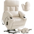 thumbnail image 1 of TEKAMON Power Lift Recliner Chair for Elderly - Adjustable Headrest, Three Motor, Infinite Positions, Built-in Massage and Heating, USB Ports, Cup Holders -Ivory Rice, 1 of 8