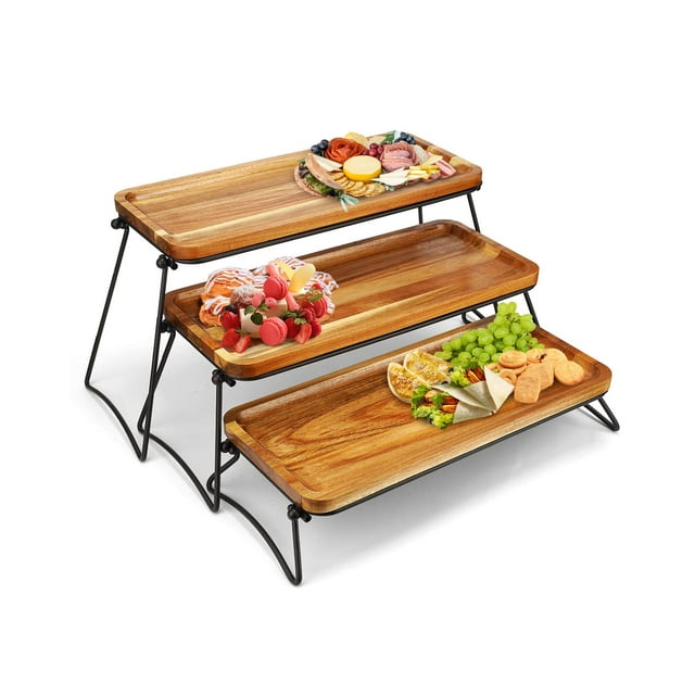 Mesa de postres Manspider de madera de acacia con soporte para magdalenas de 3 niveles