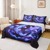 Manfei Outer Space Bed Sheets,Cartoon Goldfish King Sheets,Gradient Blue Purple Sheet Set For Teens,Ultra Soft Home Decor,4pcs
