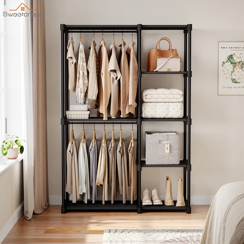 Gianna 49 Inch Hanging Clothes Rack, Portable Freestanding Multi-purpose Storage Rack, Black