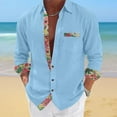 thumbnail image 3 of ZCFZJW Men's Button Down Dress Shirts Vintage Floral Patchwork Long Sleeve Casual Shirts Holiday Beach Hawaiian Shirts Vacation Wedding Shirts with Pocket Light Blue#03 M, 3 of 7