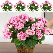 4PCS Artificial Geranium 1 Branch with 5 Flower Heads 14.2inch Long Fake Silk Bouquet, Lifelike, Suitable for Interior Decoration, Porch Garden Decoration (Red)