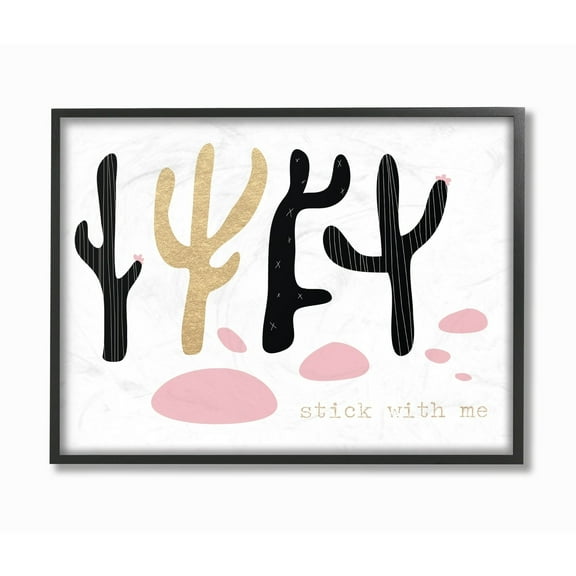 Stupell Industries Stick With Me Cacti Art for Kids Painting Black Framed Art Print Wall Art, 11 x 14