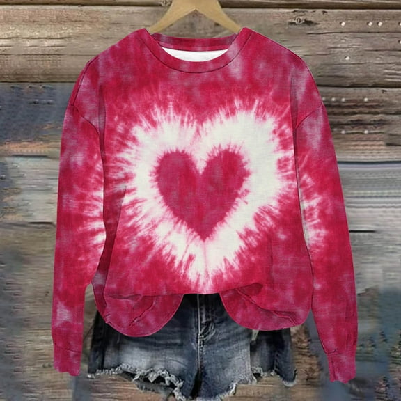 Royisotas Fall and Winter Women Sweatshirts Long Sleeve Fleece Tie Dye Pullover Loose Fit Crew Neck Casual No Hood Shirts